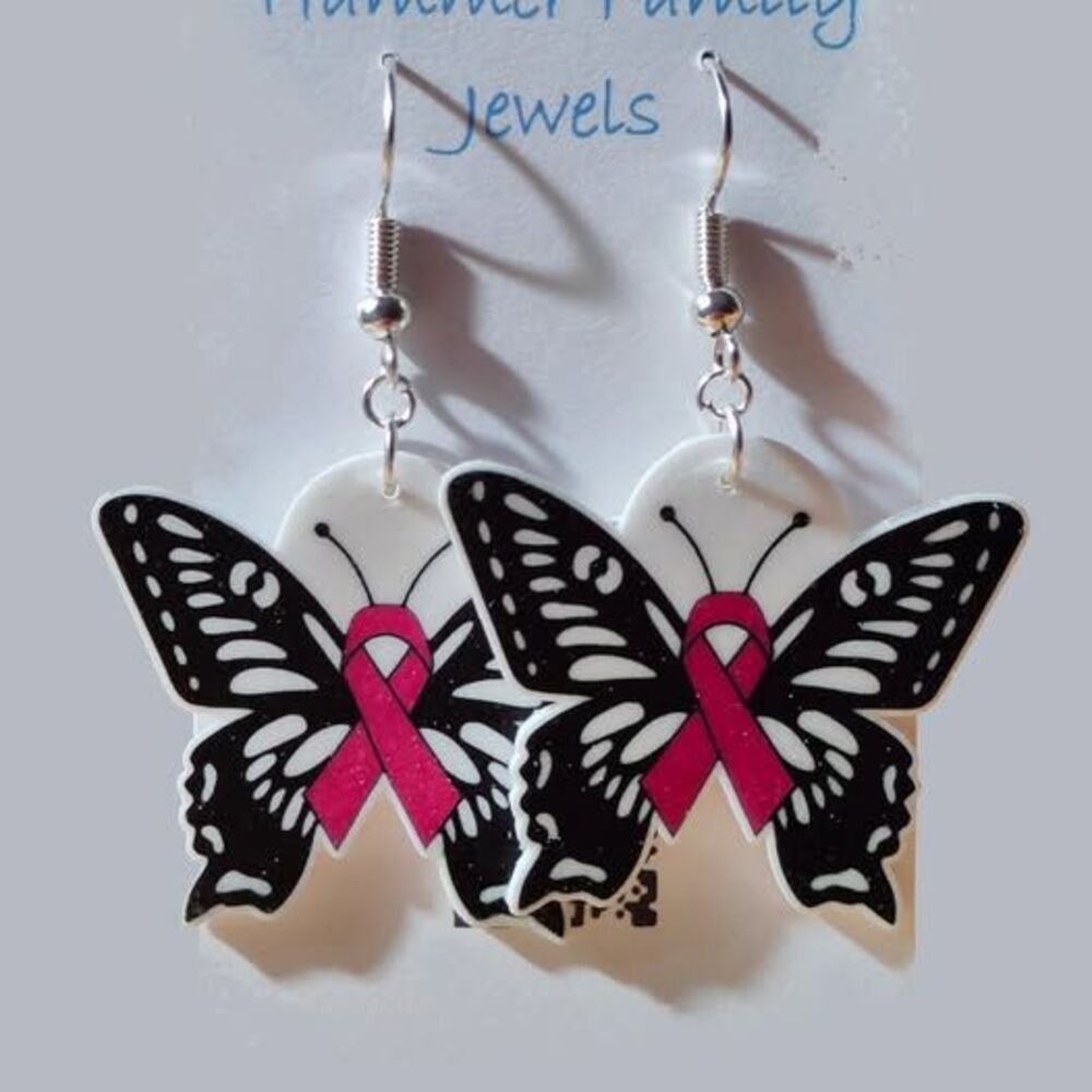 Breast Cancer Butterfly Earrings